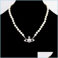 Pendant Necklaces Designer Vivian Empress Dowager Pearl Chain Princess Necklace Punk Satellite Cavicle Jewelry Drop Delivery Pendants Dhoqr