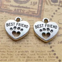 Antique Silver Best Friend Dog Paw Print Heart Charms Pendants Alloy Beads For Bracelet Necklace Jewelry Brand Crafts Accessories 2780 E3