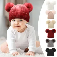Ball Caps Low Profile Fedora Knit Soft Winter Warm Hat Cable With Ears Detachable Cap Cute Children&#39;s Hats Embroide Baseball Dog