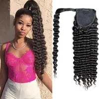 Lace s Deep Wave tail Human Hair s Wrap Around Drawstring Brazilian 9A Tail Clip in piece 230114