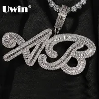 Chokers UWIN Custom Solid Baguettecz Name Necklace Rope Chain Clarity Bling Simulated Lab Diamonds Icy Rapper Pendant Hip Hop Jewelry 230114
