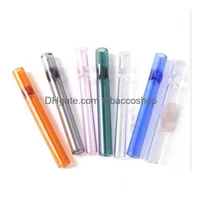 Other Smoking Accessories 100Mm Glass St One Hitter Pipe 4 Inch Steamroller Thick Pyrex Filter Tips Taster Colorf Cigarette Holder H Dhlfr