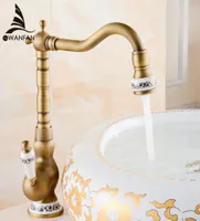 Whole And Retail Deck Mounted Single Handle Hole Bathroom Printed Faucet Antique Brass and Cold Water faucet 68254357521