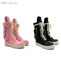 Dress Shoes Rick RO High Top Boot Men&#039;s Owens Leather Couple Casual Sneaker Workwear Plus Velvet Pink 230113