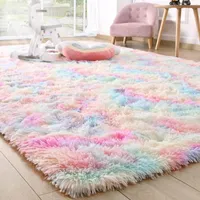 Carpets LOCHAS Fluffy Rainbow Carpet Colorful Large Area Rug Thicken For Living Room Plush Rugs Girls Kids Mats To Play