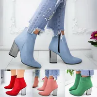 Boots Ankle Boots Women Thick High Heels Pointed Toe Western Cowboy Boots Female Green Red Blue Leather Shoes for Lady Autumn Size 43 230114