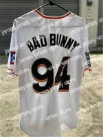 Jerseys de béisbol Maimi Bad Bunny Baseball Jersey White con Puerto Rico Bandera Camisa cosida completa S-3XL Calidad superior