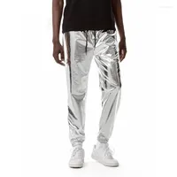 Pantalones para hombres hombres brillantes plata jogger metálico chándal hip hop look húmedo pantalones para hombres festival de fiesta festival streetwear