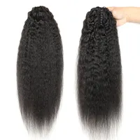 Lace s Claw Clip on tail Human Hair Brazilian Kinky Straight Remy in Tails 100g For Women 230114