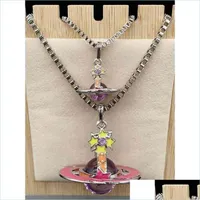 Pendant Necklaces Empress Dowager Vivian Sier Edge Threensional Red Ring Purple Bead Meteor Size Necklace B8176 Drop Delivery Jewelr Dh4Ey