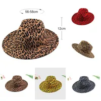 Wide Brim Hats Grain Fedora Women Leopard Panama Ladies Party Trilby Jazz Caps Wool Felt Fashion Wholesale 2023