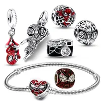 FIT Pandora Charm Bracelet Spider Man Man European Silver Bead Charms Beads DIY Snake Chain for Women Bangle Necklace Jewelry