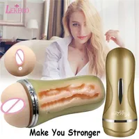 Adult Massager Double Head Male Masturbation Cup Penis Pump Sex Machine Erotic Flashlight Shape Vagina Real Toys for Men Aircraft
