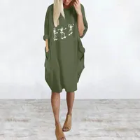 Повседневные платья платья для печати черепа женская длинная рукава на шей