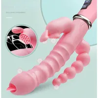 성인 마사지 3 in 1 딜도 토끼 진동기 방수 USB 자기 충전식 항문 클리트 섹스 장난감 여성 커플 샵