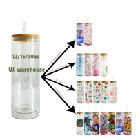 US warehouse 16oz 20oz blank sublimation Bottles snow globe glitter soda beer glass can pre drilled double wall glass tumblers