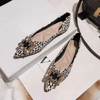 Dress Shoes Shallow single shoe women's soft sole new spring and autumn French leopard print pointed flat soft shoes large 41-43