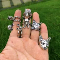 Cluster Rings Personality Cute Cat Dog For Women Opening Vintage Color Animal Wolf Ring Boy Girl Unique Gift Fashion Jewelry