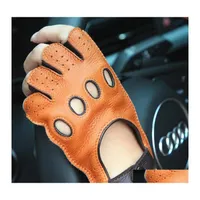 Fingerless Gloves Lady Buckskin Driving Nonslip Semifinger Genuine Leather Woman Deerskin Breathable Unlined El116 Drop Delivery Fas Othwn