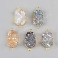 Colliers pendants Borosa Gold Color Natural Crystal Quartz Titanium Mix Druzy Geode Connecteur Double Bails For Bracelet Gems Jewelry G1036