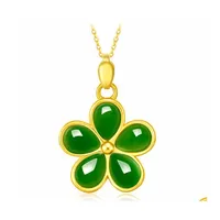 Pendant Necklaces Clover Necklace Classical Green Jade Gemstone 18K Gold Jewelry Birthday Gift For Women Choker Chains Drop Delivery Dhjfv