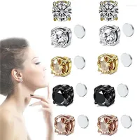 Stud Earrings Luxury Cubic Zirconia Magnet Clip Acupressure Lympha Magnetic Ear Non Piercing Lymphvity Magnetherapy For Women Men