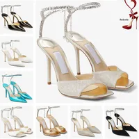 Lyxdesign Kvinnor Saeda Sandaler skor med kristallkedjan stilett hälfest bröllop lady gladiator sandalias eu35-43 originallåda