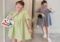 2021 New Brand Summer Maternity Dress Woman Casual Plaid Large Size Dresses Pregnant Woman Clothing 991 V27271876