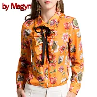Camisas de blusas para mujeres de Megyn Women Tamaño grande 3xl Camisa de manga larga Femenina Flower estampado Ruffle Ruffle