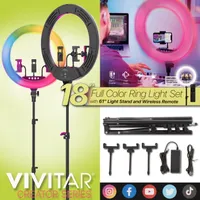 Vivitar 18 "LED 링 라이트 라이트 RGB 멀티 컬러 트리포드 전화 스탠드 무선 리모컨