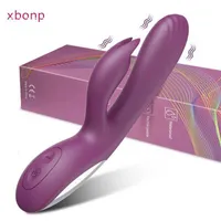 Adult Massager Powerful g Spot Rabbit Vibrator Female Clitoris Nipple Dual Stimulator Massager 2 in 1 Dildo Sex Toys Shop Goods for Women