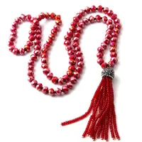 Anhänger Halsketten Mode geknotete Glaskristallperlen Ethnische Halskette Bohemian Stammesschmuck Quasten Halsband für Frauen Perlenhals
