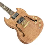Lvybest guitar guitare personnalisé SG guitare électrique f-trous creux de forte mahoganique Maple Wood Wave Modèle Veneer EMG Pickup Gold