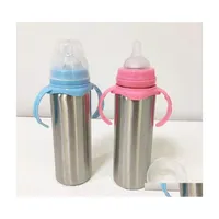 Water Bottles 8Oz Stainless Steel Sippy Cup Kids Tumbler Vacuum Insated Cups Baby Milk Bottle With Handle Gift For Born Drop Deliver Dhfro