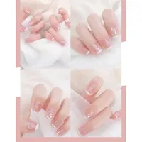 Valse nagels kinderen druk op tips voor meisjes pre-glue zacht roze eenvoudig patroon nep nail art set kort vierkant