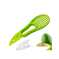 Fruitgroentegereedschap mtifunctie 3in1 avocado slicer shea corer boter peeler cutter pp scheidingsscheider plastic mes keuken deli dh3gb