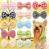 Dog Apparel 10 20 30pcs Flower Shape Hair Bows Bow Decorate Plaid Pure Mix Colors Bowknot Rubber Bands For Small Dogs Product