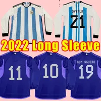 Long sleeve 22 23 Argentina Soccer Jerseys DYBALA MESSIs 2022 2023 Fans Version LAUTARO MARTINEZ DI MARIA Football Shirt KUN AGUERO MARADONA home away
