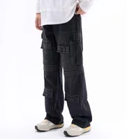 Pants Hip Hop Multipockets Washed Black Jeans Cargo For Men High Street Straight Distressed Baggy Denim Trousers3157884
