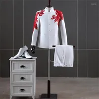 Мужские костюмы китайский костюм из туника мужская красная блестка Blazers Costume Chorus White Stand Almodery Pinger Abiti Da Cerimonia