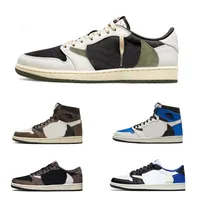 2023 Authentieke schoenen Travis X 1 Lage Olive Black Phantom Scott 1S DZ4137-106 Wit Green Suede Sports Sneakers Mens met originele doos 7-13