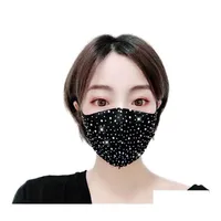 Tasarımcı Maskeleri Rinestonlar Yüz Maske Sapmaları Ağız Er Moda Bling Koruyucu PM2.5 Toz geçirmez yıkanabilir yeniden kullanım Elastik Earloop Drop D DHUW7