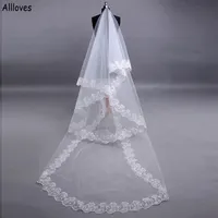 Trendy Lace Appliqued Edge Bridal Veils Fashion White Ivory One Layer Tulle Cover The Face Wedding Hair Accessories Women Headpieces Headwear CL1706