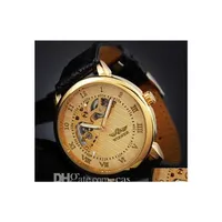 Other Watches Top Brand Winner Tags Watch Men Luxury Gold Skeleton Hand Wind Mechanical Mens Fashion Leather Wristwatches Montre Dro Dhmbq