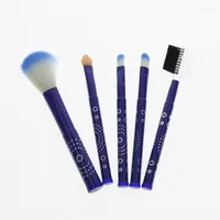 Makeup Brushes 5Pcs Set Blue Aluminum Handle Brush Set Include Eyebrow Comb Blush Applicator 2 Eye Shadow Blending