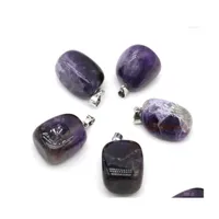 Pendant Necklaces Natural Irregar Stone Pendants Polished Amethyst Necklace Accessories For Jewelry Making Bracelet Purple Crystal D Dhyvl