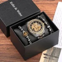 Wristwatches Men's Mechanical Watch Bracelets Gift Set Stainless Steel Band Self-winding Watches For Husband Man Wristwatch GiftsWristwa