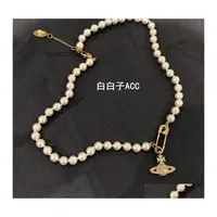 Pendant Necklaces In Queen Mother Of The West Pin Pearl Necklace Womens Light Luxury Versatile Design Sense Paper Clip Diamond Clavi Dht0M