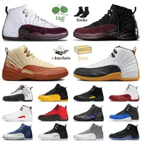 Nike Air Jordan 12 12s Jordan Retro 12 الرجال أحذية كرة السلة 2021 أعلى جودة مع إطارات الملتوية لعبة انفلونزا الطيور كلية الذهب الظلام كونكورد نيلي تاكسي الأحذية الرياضية