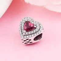 925 Sterling Silver Sparkling Levelled Heart Bead Fits European Jewelry Pandora Style Charm Bracelets
